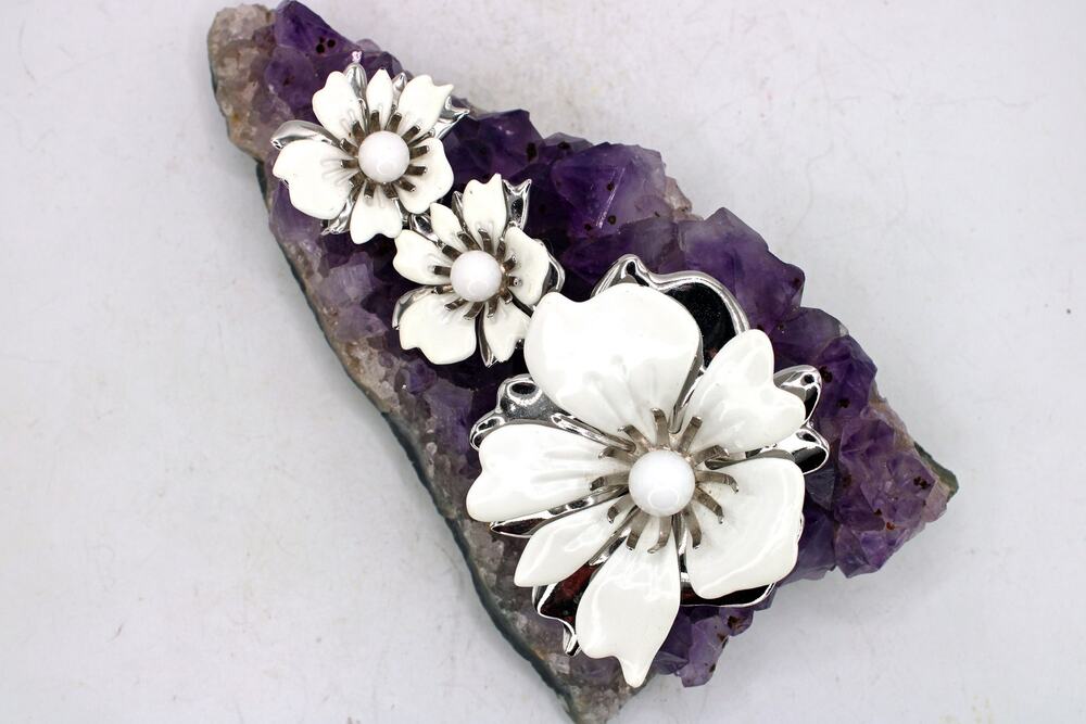 1970 Sarah Coventry New Summer Magic Collection Silvertone Enamel Floral Set